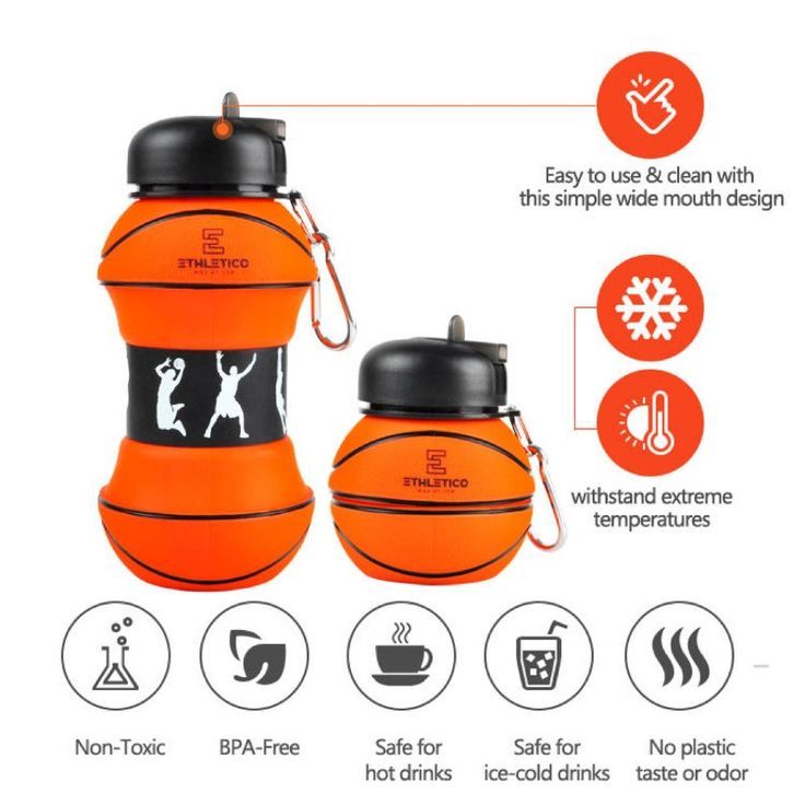 🏀 Basketball Shape Collapsible Water Bottle – Foldable Sports Bottle