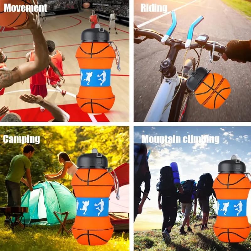 🏀 Basketball Shape Collapsible Water Bottle – Foldable Sports Bottle