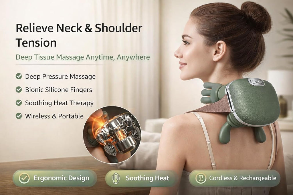 ProRelief 4D Neck & Back Massager with Heat | Deep Tissue Shiatsu, Smart Pressure Adaptation, Cordless 70-Min Battery