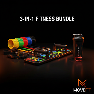 MoveFit Home Gym Starter Pack | Push-Up Board + Resistance Bands + Shaker Bottle