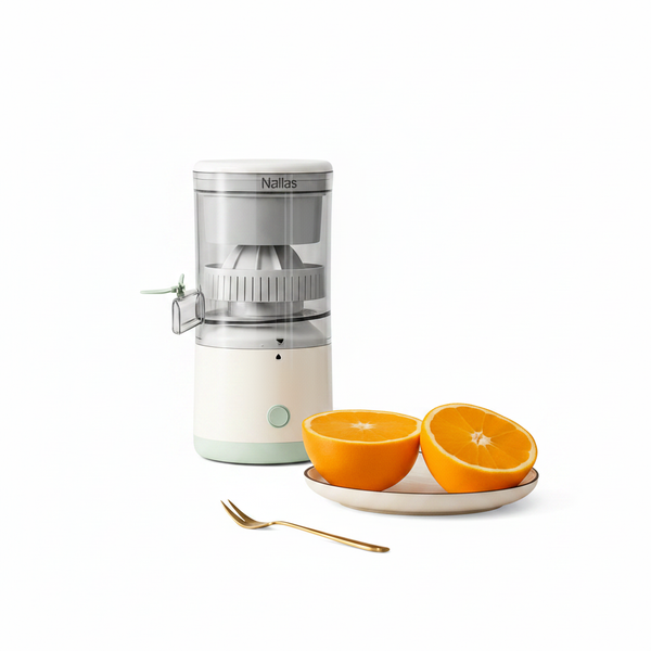MoveFit Citrus Juicer 3/4 Angle with Orange – Studio Shot