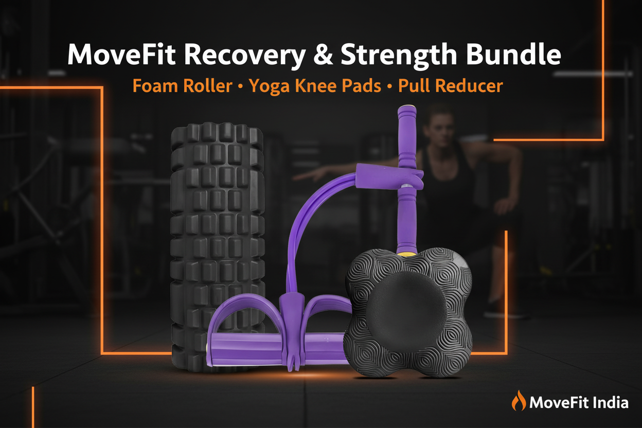 MoveFit Recovery & Strength Bundle - Foam Roller, Knee Pads & Pull Reducer Banner