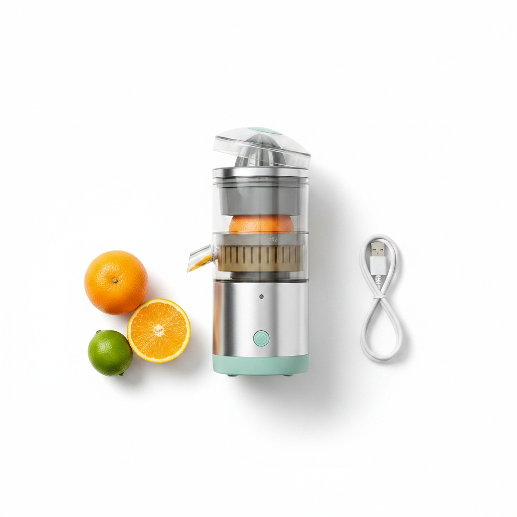 MoveFit Citrus Juicer Flat Lay with USB Cable – Top View