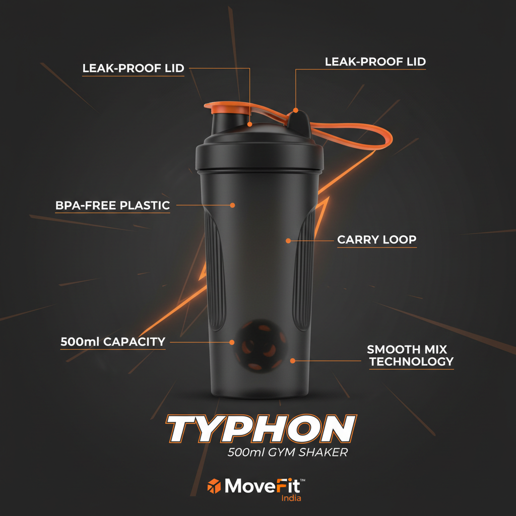 Typhoon Gym Shaker – Feature Callout Infographic with key specs