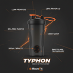 Typhoon Gym Shaker – Feature Callout Infographic with key specs