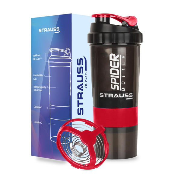 Spider Gym Shaker Bottle | 500ml | 2 Storage Compartments | Leak-Proof | BPA-Free