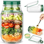 Mason Jar Salad Container with Side-Opening Lid & Dressing Compartment | 1000ml Leakproof Meal Prep Jar