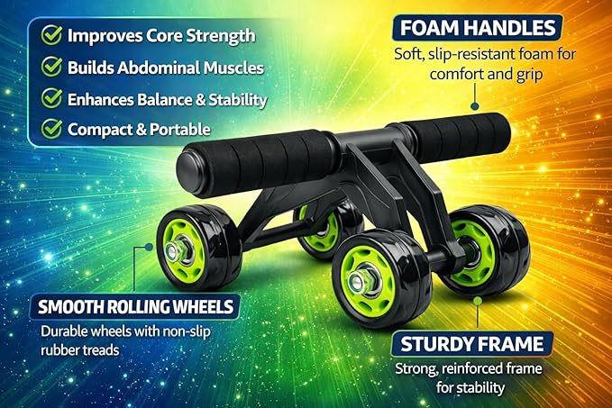 4-Wheel Ab Roller with Knee Mat | Ultra-Stable Core Trainer | Home Gym