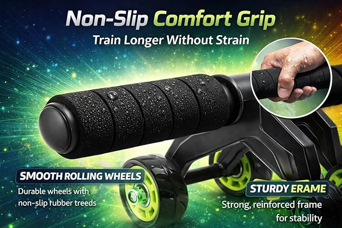 4-Wheel Ab Roller with Knee Mat | Ultra-Stable Core Trainer | Home Gym