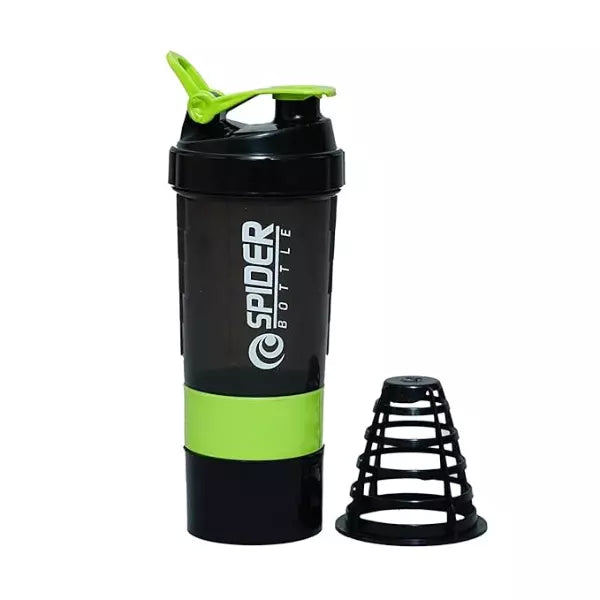 Spider Gym Shaker Bottle | 500ml | 2 Storage Compartments | Leak-Proof | BPA-Free