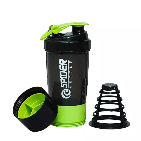 Spider Gym Shaker Bottle | 500ml | 2 Storage Compartments | Leak-Proof | BPA-Free