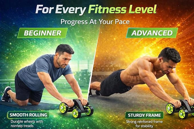 4-Wheel Ab Roller with Knee Mat | Ultra-Stable Core Trainer | Home Gym