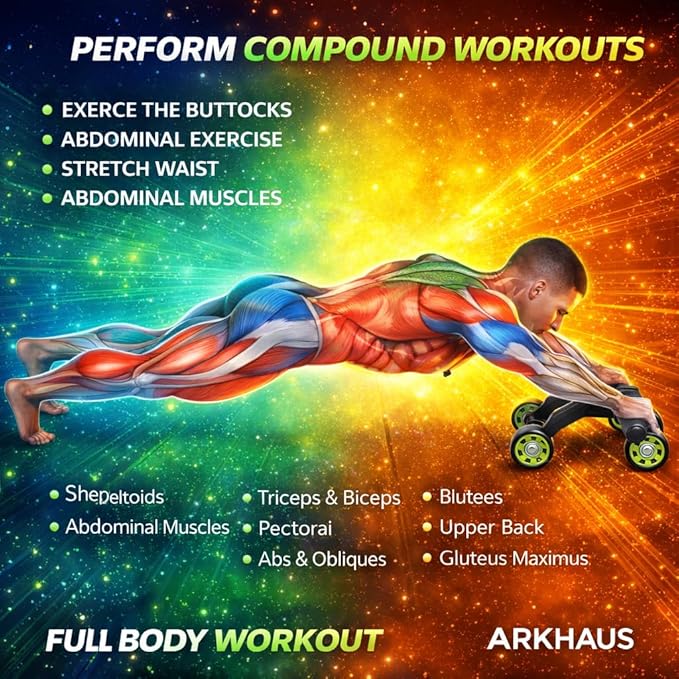 4-Wheel Ab Roller with Knee Mat | Ultra-Stable Core Trainer | Home Gym