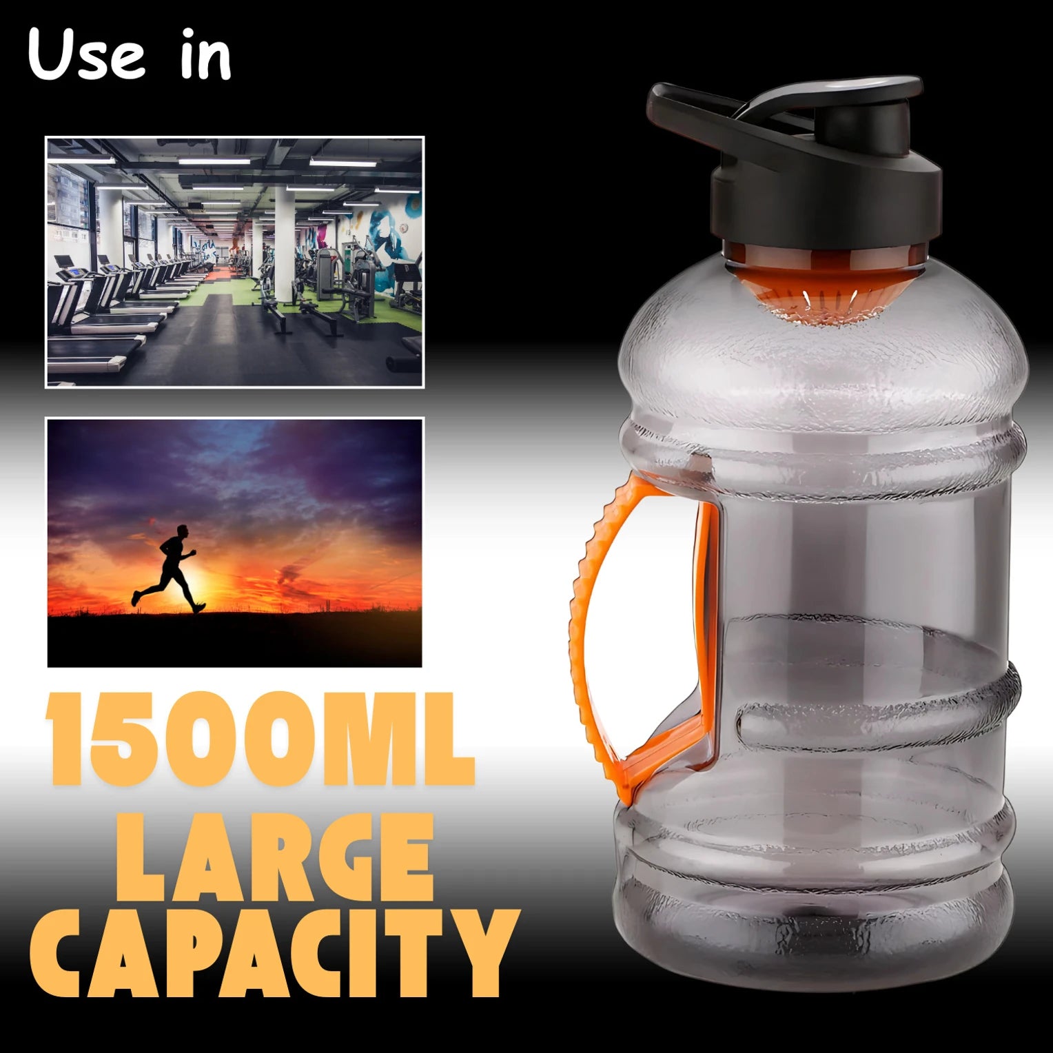 Beast Sports Water Bottle | 1.5L | BPA-Free | Mixer Ball & Strainer | Freezer Safe | Black