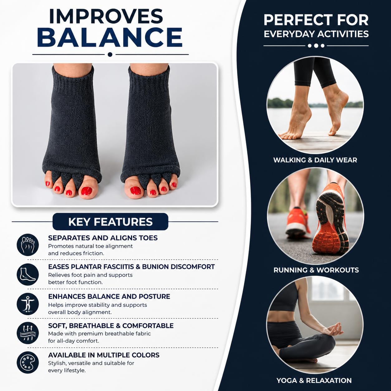 Foot Alignment & Toe Separator Socks