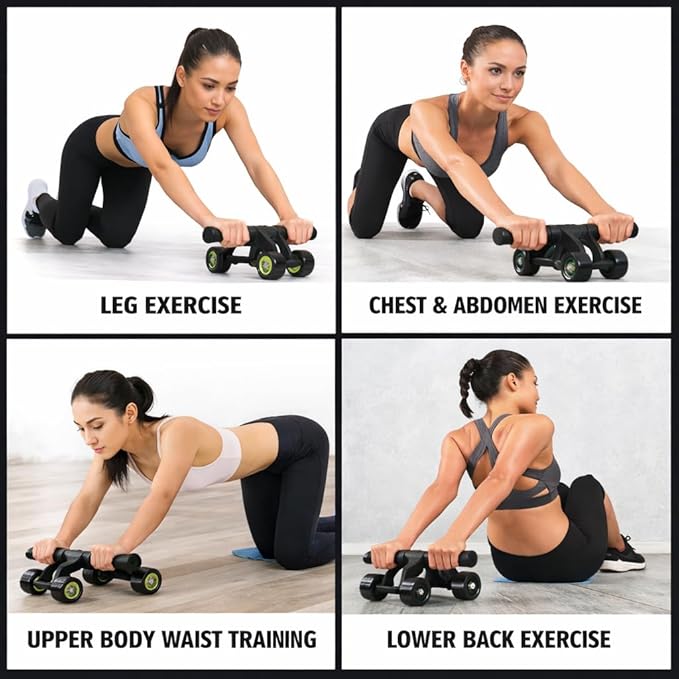 4-Wheel Ab Roller with Knee Mat | Ultra-Stable Core Trainer | Home Gym