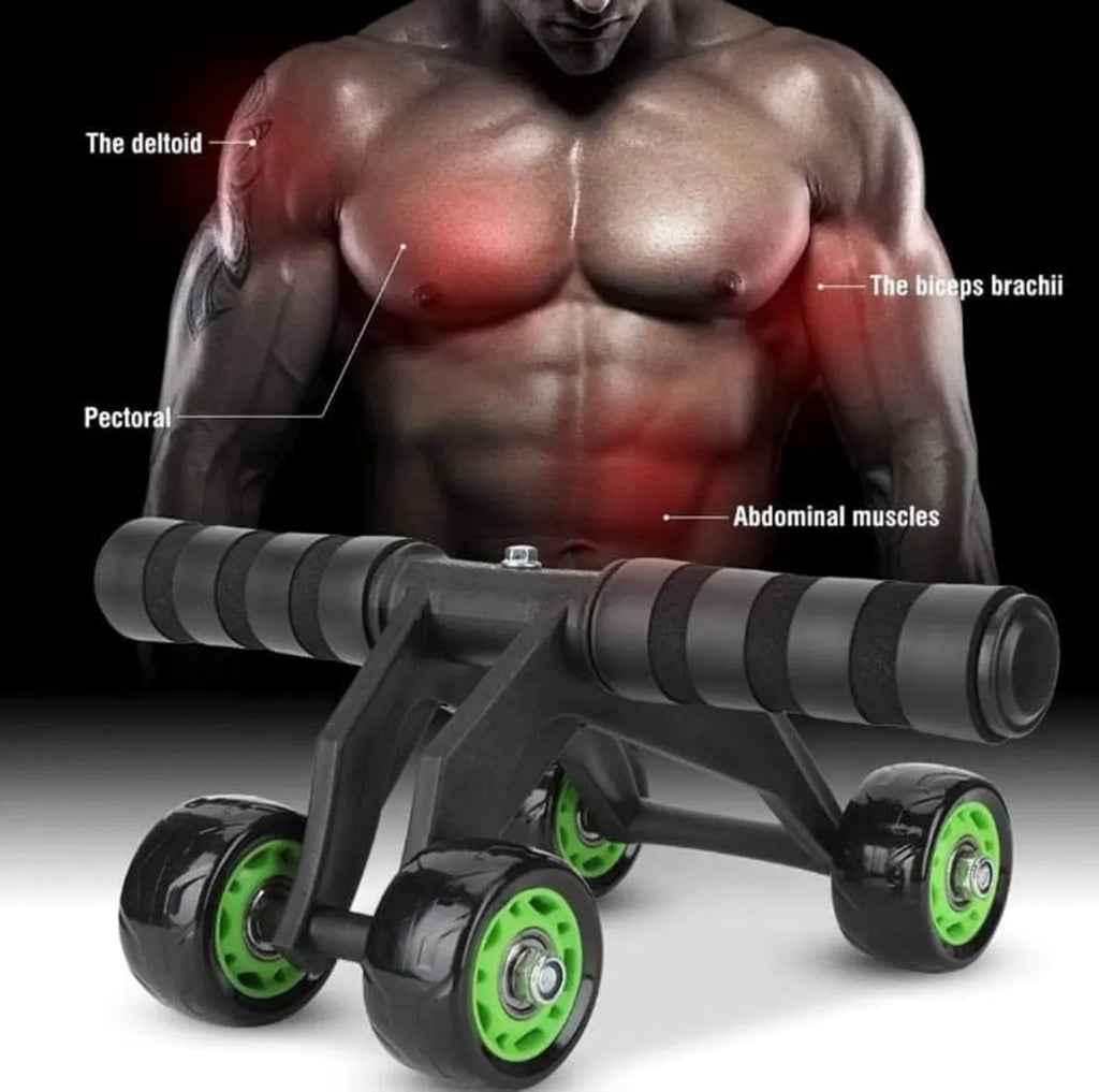 4-Wheel Ab Roller with Knee Mat | Ultra-Stable Core Trainer | Home Gym