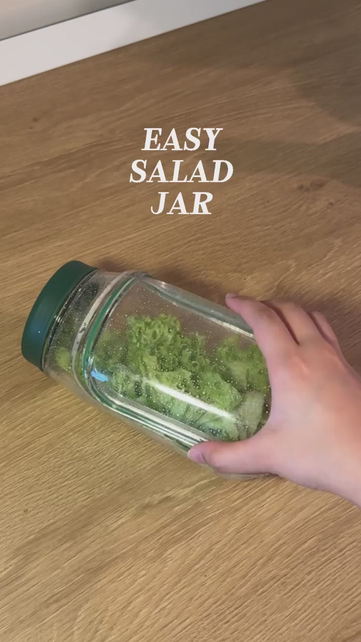 Mason Jar Salad Container with Side-Opening Lid & Dressing Compartment | 1000ml Leakproof Meal Prep Jar